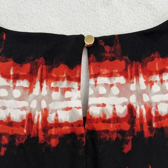 Calvin Klein Red Black Abstract Stripe Print Pleated Neckline Sleeveless Top XL - Picture 6 of 7